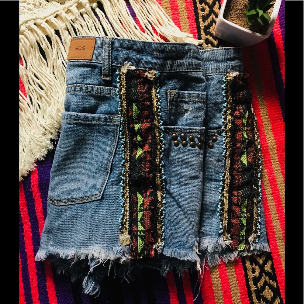 BDG Tribal Beaded Studded Destroyed Cut-Off Shorts